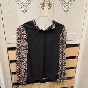 SHEIN Black Top with Leopard Print Sleeves